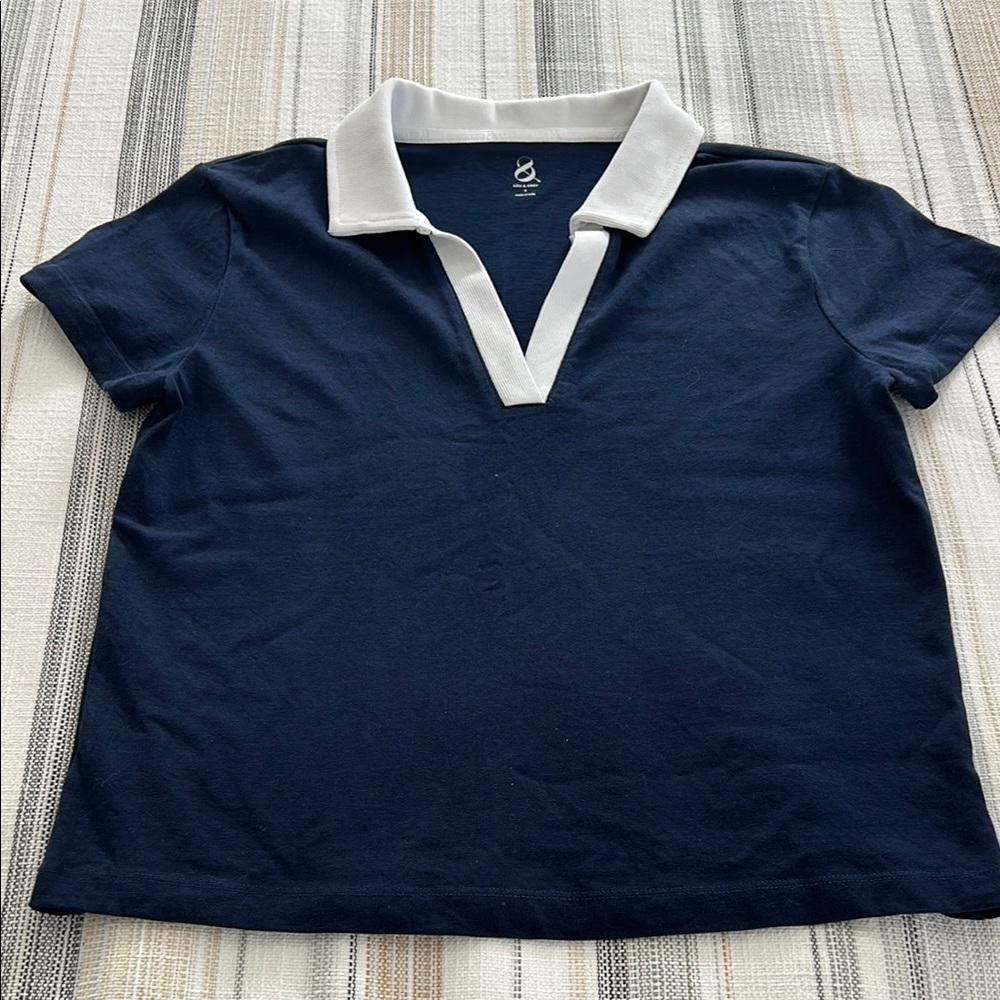 LOFT Lou & Grey Navy Blue Women Polo Shirt